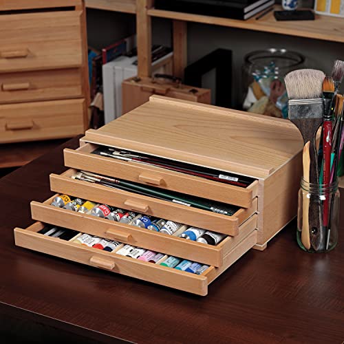 HG Art Concepts 4-Drawer Artist's Chest Craft Storage Box, Natural Birch Finish, Foam-Lined Drawers for Brushes, Removable Dividers, Sturdy Wood Construction, Stackable Solution - size: 4 Drawer