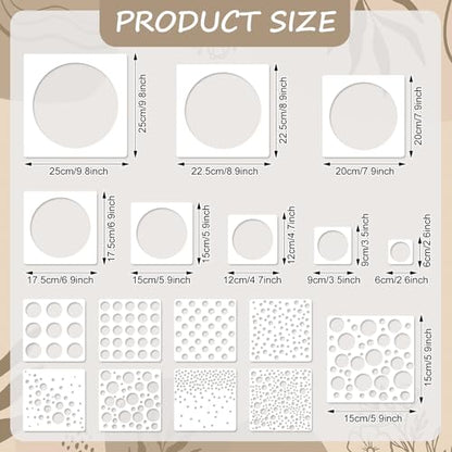 JarThenaAMCS 16Pcs Circle Stencils Round Polka Dot Templates Stencils Reusable Plastic Drawing Painting Template for DIY Art Craft Painting on Wood - style: Circle