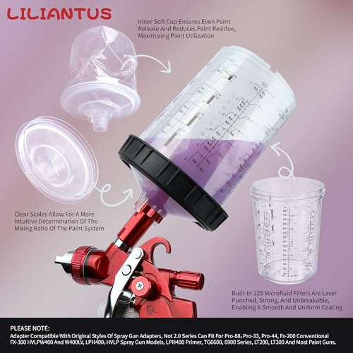 Disposable Paint Spray Gun Cups for Automotive Painting, 27 oz Paint Mixing Cup Kit, 45 Pack Cups with Lids, 2 Hard Cups, 2 Retainer Rings,1 Paint Gun Adapter and 1 Paint Stirrer - size: 27 ounce