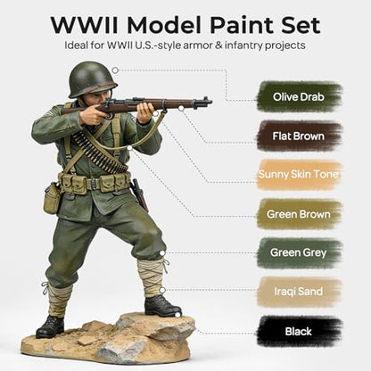 Nicpro 10 Colors WWII U.S. Model Paint Set, 20ml Ready to Use Modeling Acrylic Paints, Brush & Airbrush, Miniature Paint Set for American Armour, Tanks, Vehicles & Infantry Models Figures with Thinner - style: WWII U.S.