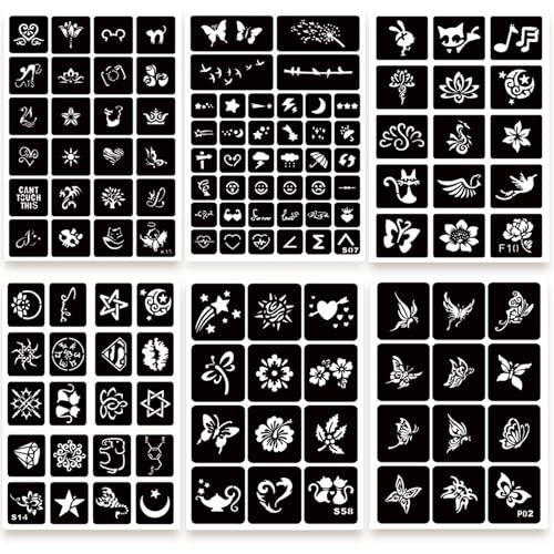 ChurlChurl 575pcs Temporary Tattoo Stencils, 20 Sheets Henna Tattoo Stencil Kit for Women Man Face Body Paint DIY Art Reusable Glitter Tattoo Stencils Pack