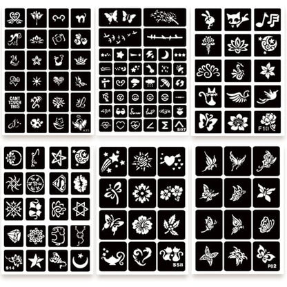 ChurlChurl 575pcs Temporary Tattoo Stencils, 20 Sheets Henna Tattoo Stencil Kit for Women Man Face Body Paint DIY Art Reusable Glitter Tattoo Stencils Pack