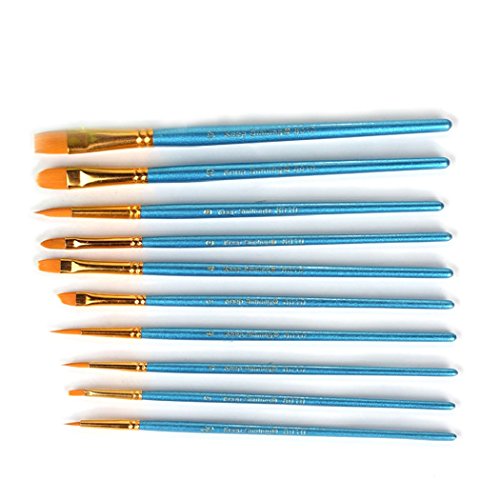 2 Sets of 10 Pieces Synthetic Hair Paint Brushes, Blue, for Acrylic, Oil and Watercolor Painting - size: 2 Sets