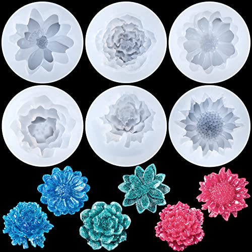 6pcs Mini Mirror Flower Resin Mold, PAGOW Silicone 3D Flower Crystal DIY Casting Molds, for Earring, Jewelry Pendants Making Tool（6 Different Size） - size: 6 PCS