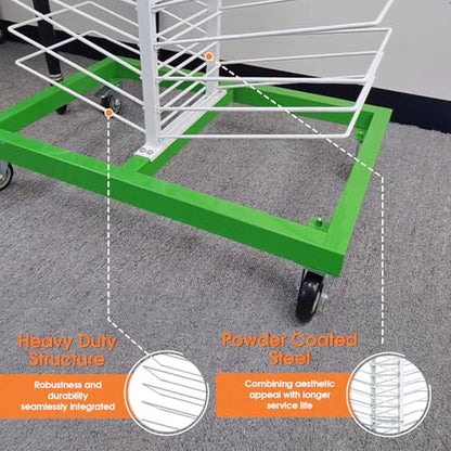 Mouuy 50-Shelf Paint Drying Rack for Cabinets & Doors, Heavy-Duty Cabinet Door Drying Rack, 25lbs/Shelf, Space-Saving Vertical Stand for Paint Studios and Classrooms with 4 Locking Casters