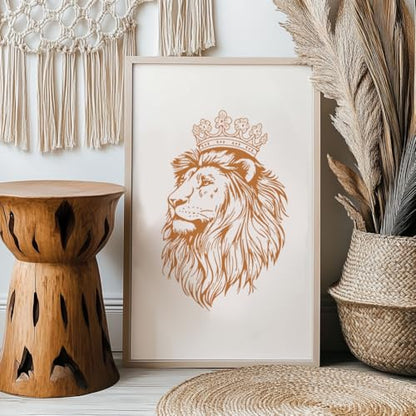 2 Pcs King Lion Silkscreen Stencil, Lion Crown Painting Stencils Templates Reusable Self-Adhesive Silk Screen Printing for Wall Border Wood Fabric Home Craft Decor - style: King Lion