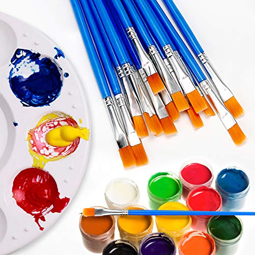 30Pcs Small Paint Brushes Kids for Acrylics Painting, Flat Nylon Hair Paint Brush Bulk Handle Oil Watercolors Painting Brushes for Students, Children and Adult, Blue - color: Blue