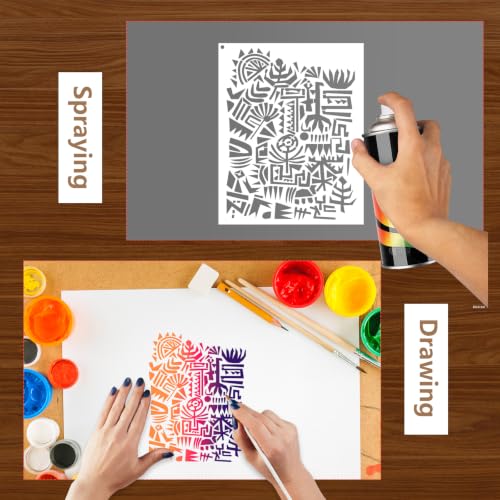 Mixed Stencils for Painting on Wood Reusable Geometric Stencils for Crafts - style: Textures