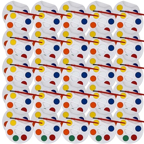 Color Swell Bulk Watercolors Round Paint Pack with Brushes - 50 Sets with 5 Washable Colors Each - Great for Kids, Classrooms, Parties, Students, Donations, Party Favors - size: 50 Count | 5 Colors