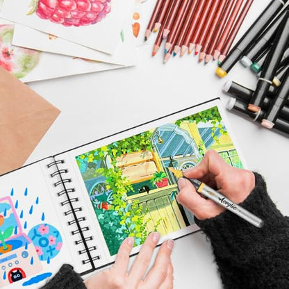 8.3x5.8 Sketch Book, Top Spiral Bound Sketch Pad, 60sheets 92lb/150gsm Bright White Paper, Acid-Free Mixed Media Paper for Painting, Dawing & Art Supplies. B-Black - color: TopSpiral-BrightWhite-Black