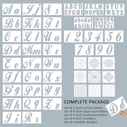 124 Alphabet Numbers Mandala Stencils Small Large Upper Lowercase 2 and 4 inch Arts Crafts Letters Stencil Reusable Template for Calligraphy DIY Painting Wood Wall Fabric Rock Bullet Journal Kit - style: Medium