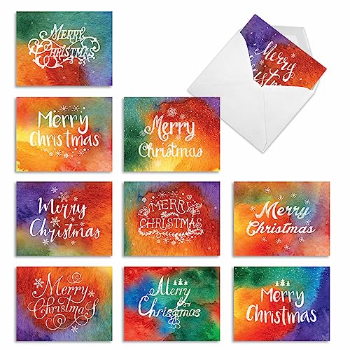 The Best Card Company - 10 Christmas Greeting Cards with Envelopes - Festive, Fun Assorted Holiday Notecards (4 x 5.12 Inch) - Holiday Watercolors M2944XSG - style: Holiday Watercolors