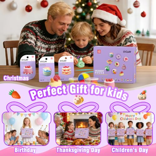 LOUFOR Air Dry Clay Kits - Modeling Clay for Kids, Ultra Light & Soft, Safe & Non-Toxic, 12 Boxes DIY Model Magic Clay with Sculpting Tools & Tutorials, Creatible Art Crafts Toys Gifts Boys Girls - color: #02-Dessert House
