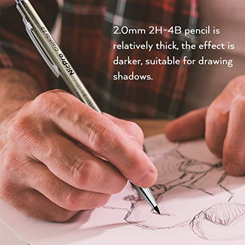 Nicpro 6PCS Metal Mechanical Pencil Set, Full Copper Drafting Pencil 0.3, 0.5, 0.7, 0.9 mm & 2PCS 2mm Graphite Lead Holder(4B 2B HB 2H) For Art Sketching Drawing With Lead Refills Eraser Case - color: Gold