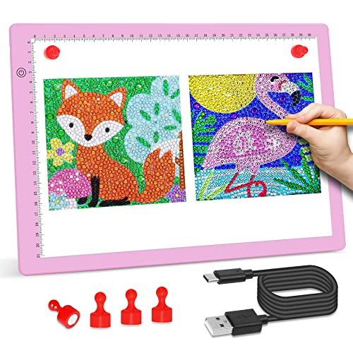 comzler A4 LED Light Board, 3 Level Dimmable Brightness USB Power Artcraft Light Table for Tracing, Light Drawing Sketch Pad for Animation, Sketching, Drawing, Stenciling, Artists - Pink - style: A4 Pink