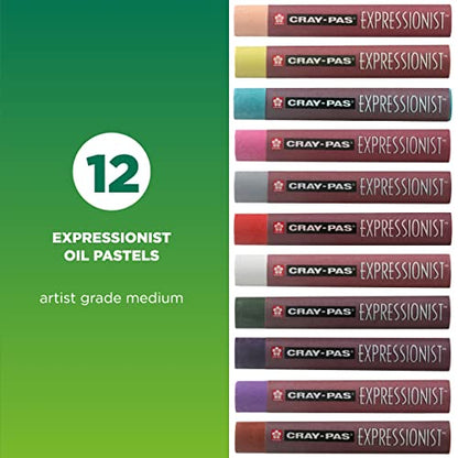 SAKURA Cray-Pas Expressionist Oil Pastel Set - Soft Oil Pastels for Artists - 12 Colors