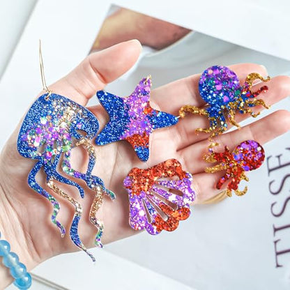 YODOYO Resin Earring Molds 3pcs Ocean Marine Life Jewelry Resin Molds UV Resin Jellyfish Shell Starfish Earrings Keychain Necklaces Pendant Silicone Molds DIY Art Craft Jewelry Making Supplies