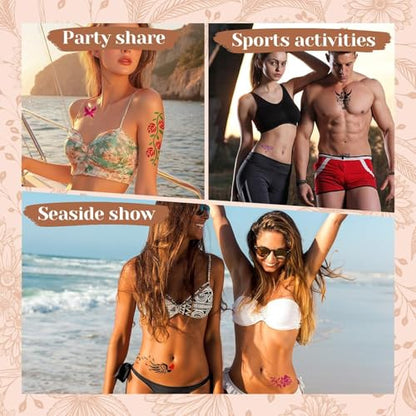 Temporary Body Art Tattoo Kit with 9 Colors Cones,18 Reusable Stencils, 255 Pcs Designed Tattoos Pattern,Mixing Bottles, Brush & Gloves, DIY Skin Art Set for Festivals, Parties & Creative Makeup - color: E-9Pcs