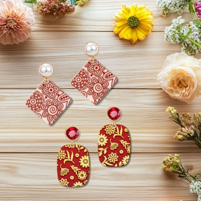 CHGCRAFT 4 Sheets Abstract Flowers Polymer Clay Texture Mat Seamless Pattern Clay Modeling Pattern Pad Geometric Flowers Texture Sheets for Polymer Clay Making Earrings Jewerly Tools, 4×2.6 inch - style: Flowers