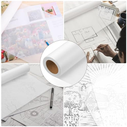Tracing Paper Roll 12in x 25yd, White Trace Paper Pattern Paper Translucent Tracing Paper for Sewing, Drawing, Sketching, Gift Wrapping | Smooth, tear-resistant paper; clear tracing for sewing, sketching, drafting, and gift wrapping - size: 12in x 25yd