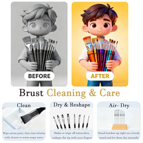 Acrylic Paint Brushes Set, 25pcs Professional Artist Series with Wide Flat, Filbert, Fan, Dagger, Cat Tongue, Round, Angle, Rigger for Oil, Acrylic, Face Painting（Color Blocking ） - color: Color Blocking
