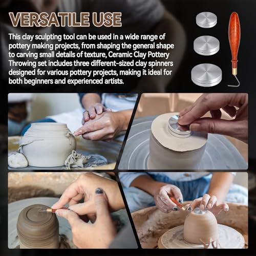 Pottery Trimming Tool Kit, L-Shape Tungsten Pottery Tools + Throwing Trimming Spinner Tool (30mm/38mm/45mm) African Coralwood Ribbon Cutter for Potters Clay Artist
