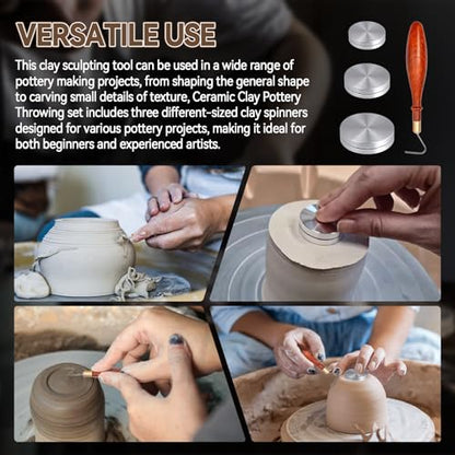 Pottery Trimming Tool Kit, L-Shape Tungsten Pottery Tools + Throwing Trimming Spinner Tool (30mm/38mm/45mm) African Coralwood Ribbon Cutter for Potters Clay Artist