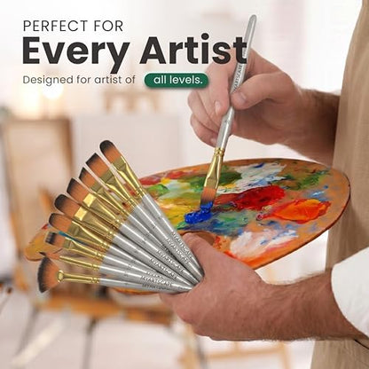 MyArtscape Paint Brush Set - 15 Short Handle Art Brushes for Gouache, Watercolor, Acrylic and Oil Painting - Premium Taklon Brushes - Fan, Filbert, Flat, Round, Shader, Angle and Bright