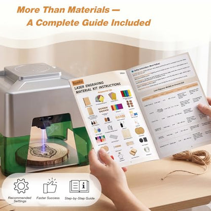 Ecoofor 148 PCS Laser Engraving Materials Kit, Mixed Laser Engraving Blanks Sample Pack with Acrylic, Metal, Wood, Leather, Glass, Rubber & Fabric for Laser Engraver Cutter Testing
