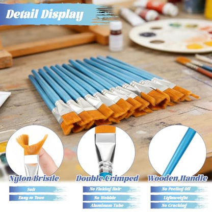 40 Pcs 1 Inch Flat Paint Brushes for Acrylic Painting Large Paintbrushes Bulk Big Paint Brush for Acrylic Oil Watercolor Crafts Face Body Art Fabric Painting