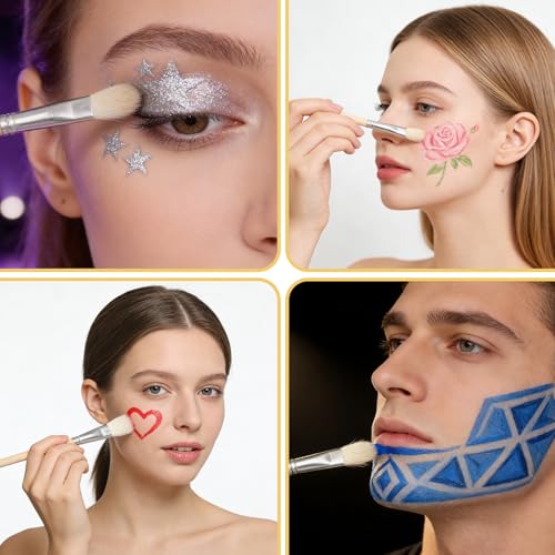 Jeffdad 7 PCS Mop Brush for Acrylic Painting, Versatile Blending Mop Brushes Paint Brushes Set with Wooden Handle for Acrylic Painting Watercolor Oil Painting Face Body Art