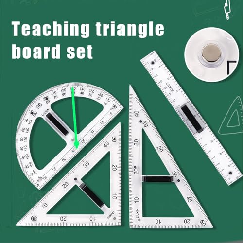 Magnetic Geometry Tool, Protractor, Triangle Rulers Easy Attachment Blackboard Measurement Kit, Teacher Board Protractor Multi-Purpose Kit Large (Transparent-4pc) - style: Transparent-4pc