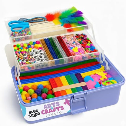 Blue Squid Arts & Crafts Box (Purple)- 2800+ pcs Deluxe Craft Supplies Box, 2 Drawers, 18 Compartments, Sturdy Handle - Art Crafting Kit Birthday Gifts for Kids, School Supply for Ages 4-12 - color: Purple