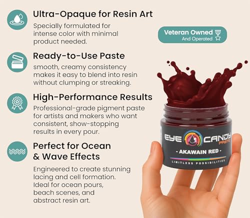 Eye Candy Resin Pigment Paste – Highly Pigmented Epoxy Color, 2 oz, Solid Non-Metallic, Mixable for Custom Shades (Akawain Red) - color: Akawain Red