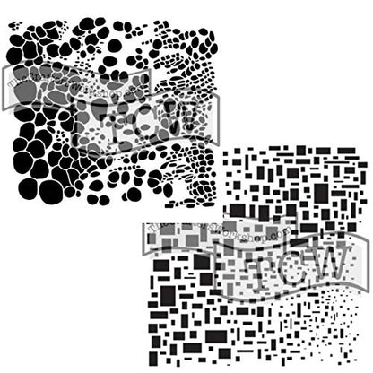 The Crafter’s Workshop - Reusable Science-Themed Stencil for Painting and Crafts – Unique Abstract Background for Mixed Media – 2 Pk, 6" x 6" – Cell Theory/Cubist - style: Cell Theory / Cubist