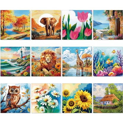 Sherr 12 Pcs Pre Drawn Canvas Pre Printed Canvas for Adults Sip and Paint Party Canvases Painting Kit for Summer Easter Mother's Day Party Favor(Mixed Style,8 x 8 Inch) - size: 8 x 8 Inch, style: Mixed Style
