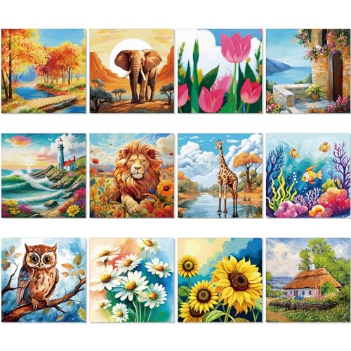 Sherr 12 Pcs Pre Drawn Canvas Pre Printed Canvas for Adults Sip and Paint Party Canvases Painting Kit for Summer Easter Mother's Day Party Favor(Mixed Style,8 x 8 Inch) - size: 8 x 8 Inch, style: Mixed Style