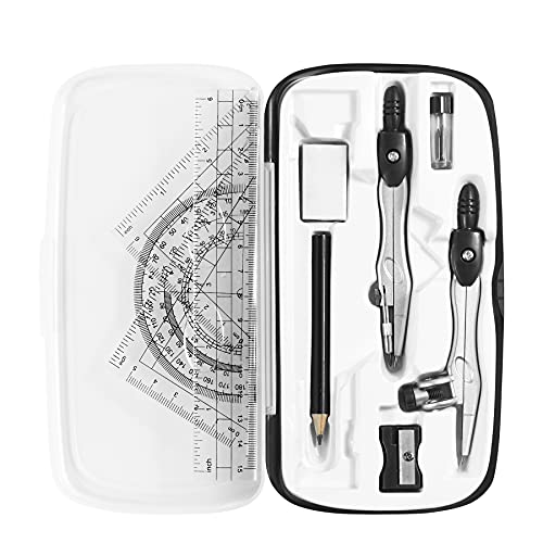 Vobou Math Geometry Kit Sets 10 Piece Student Supplies with Shatterproof Storage Box,Includes Rulers,Protractor,Compass,Eraser,Pencil Sharpener,Lead Refills,Pencil,for Drafting（Black） - color: Black