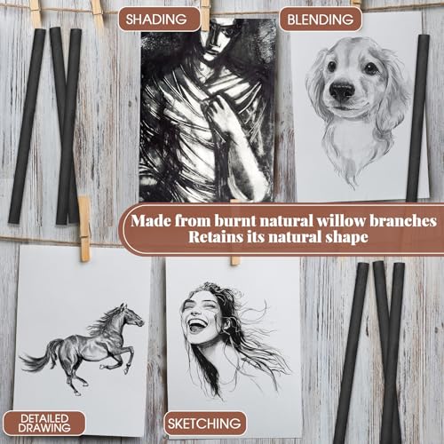 Gueevin 25 Pcs Willow Charcoal Sticks, Willow Charcoal, Artists, Beginners, Students, Perfect for Sketching, Drawing, Shading, and Fine Back to School Christmas Art Gifts (4-5mm) - size: 4-5mm