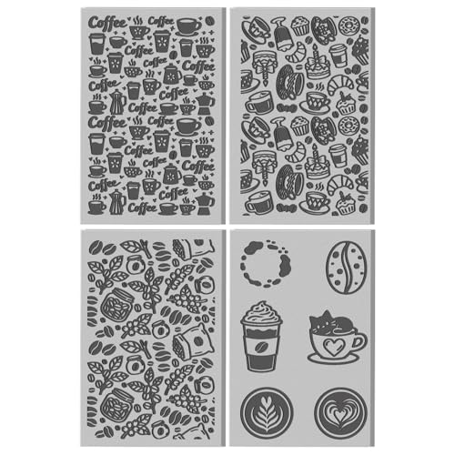 4 Sheets Coffee Pattern Clay Texture Mat Coffee Beans Polymer Clay Texture Sheets DIY Tools for Pottery Earring Jewelry Making Stamp Engraving Machines, 3.9x2.6inch - color: Coffee Pattern