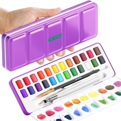 ARTISTRO 24 Color Watercolor Paint Set - Portable Paint Art Kit with Palette and Brush Pens - Travel Water Color Set for Adults, Professionals, Kids - Art and Painting Supplies - Gift Idea - style: 24 colors Portable Travel