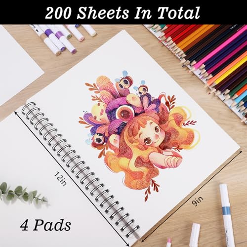 4 Pack Mixed Media Sketchbook, 9x12 inches Drawing Paper Sketch Book, 98lb/160gsm Heavyweight Spiral Bound Sketch Pads, Suitable for Wet and Dry Media, Drawing, Painting, Sketching(200 Sheets) - color: fruit, size: 9 x 12 inch (4 pack)