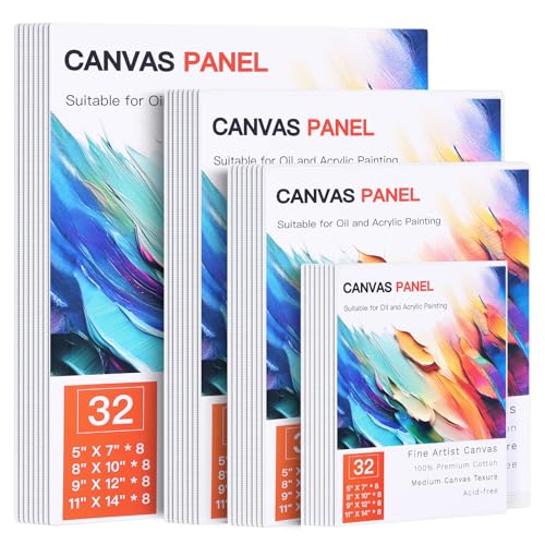 FIXWAL Canvas Boards for Painting 32 Pack, with 8x10, 9x12, 11x14, 5x7 Canvases for Painting Art Paint Canvas Panels Gesso Primed Acid-Free 100% Cotton White Blank Flat Canvas Boards - style: 32Pack
