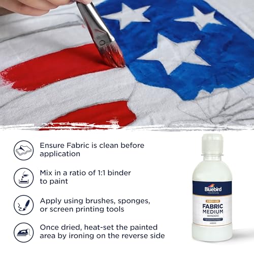 BLUEBIRD Fabric Medium - Textile Medium for Fabric Painting, Prevents Flaking, Ideal for Clothes, Accessories, and More (8.5 Fl Oz / 250 ML) - size: 8.5 Fl Oz (Pack of 1)