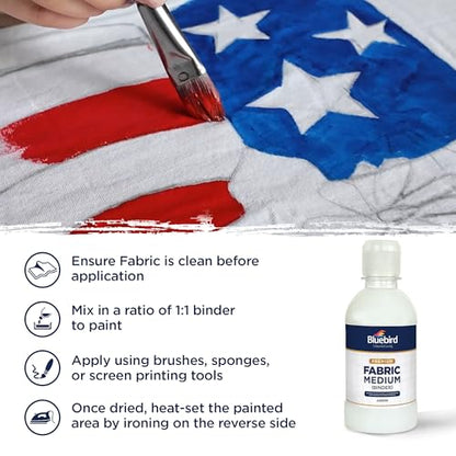 BLUEBIRD Fabric Medium - Textile Medium for Fabric Painting, Prevents Flaking, Ideal for Clothes, Accessories, and More (8.5 Fl Oz / 250 ML) - size: 8.5 Fl Oz (Pack of 1)