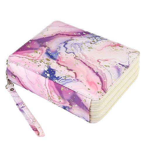 120 Slots Colored Pencil Case Organizer, 3 Layer Bag | Twill Oxford fabric,127 elastic loops,detachable handle,for travel, home storage,drawing tools,creative gifts - color: Marble Pink