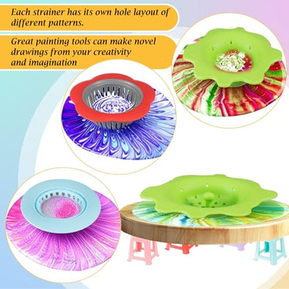 Fuyoooo 1 Set Paint Pouring Supplies 1 Acrylic Paint Pouring Splash Guard 12 Canva Stands 4 Split Cups 3 Painting Strainer 4 Measuring Cups 7 Cleaning Scraper 5 Pairs of Gloves 5 Brush 1 Dust Balloon