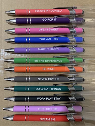 PASISIBICK 12 Pieces Motivational Inspirational Quotes Snarky Screen Touch Stylus Ballpoint Pens, Office Encouraging Scriptures, Black Ink (12 Color,Motivational) - color: 12 Color,Motivational