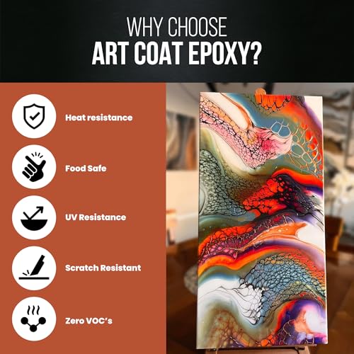 Stone Coat Countertops Art Coat (2 Gal Epoxy Resin) Formulated with Zero VOCs, Extended Working Time, UV Resistance for Alcohol Ink, Acrylic, Metallics, Food Safe Epoxy Perfect for DIY and Art Markers | Extended Working Time, Zero VOC, Food‑Safe Epoxy for