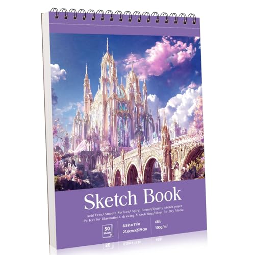 Sketch Book 8.5×11 inch, Spiral Bound Sketch Pad 100 Sheets (68lb/100gsm), Acid-Free Sketchbook for Drawing Painting Sketching, Art Paper Drawing Supplies for Teens Adults Artists Ideal Gifts（Purple） - color: Violet, size: 8.5 x 11inch(1 Pack)